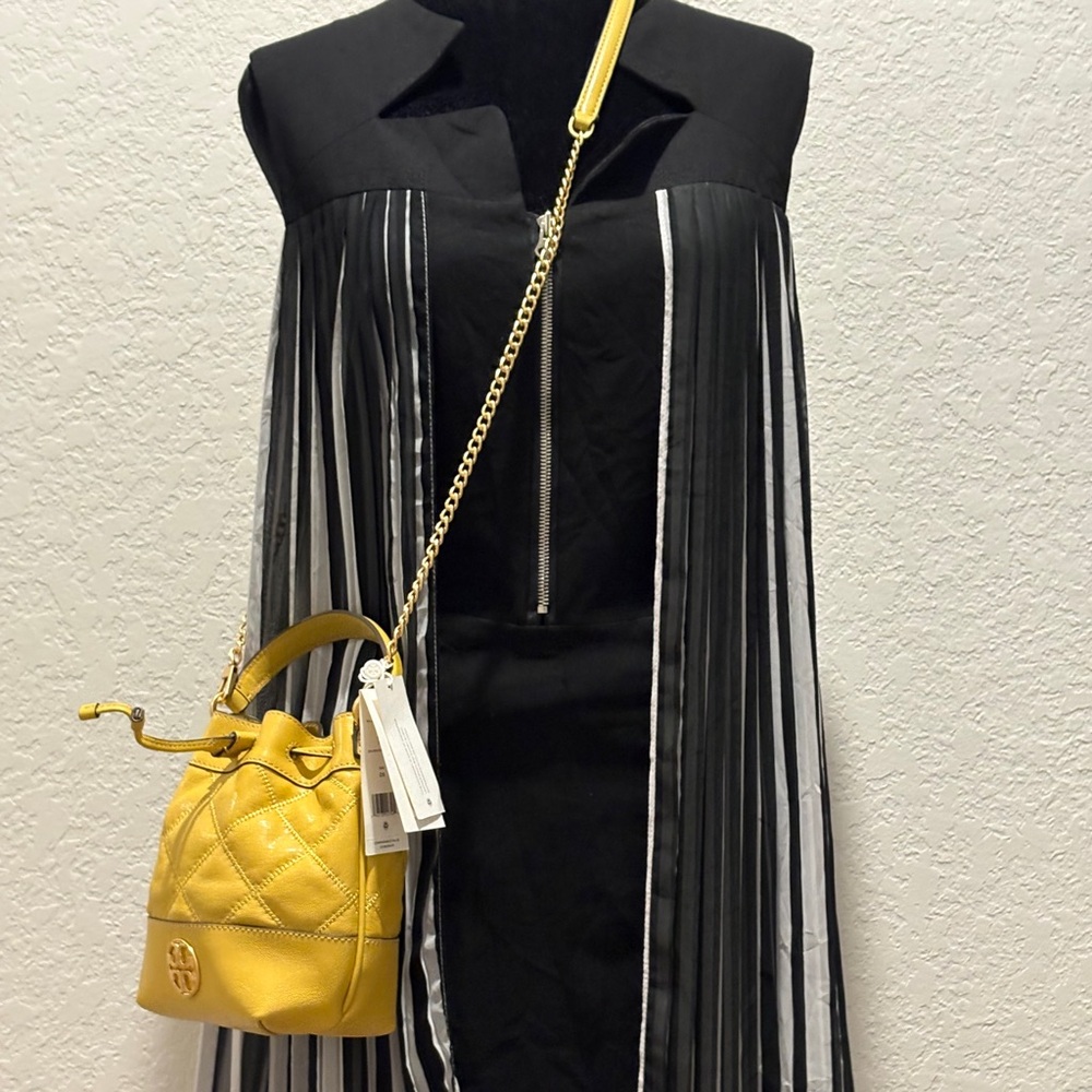 Tory Burch Yellow Quilted Drawstring Crossbody Bucket Bag - Picture 8 of 9